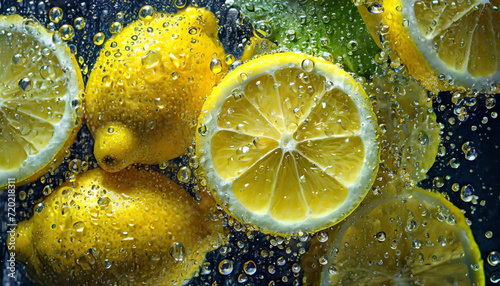 Cytrusy,  owoce Cytryn w wodzie, tapeta, dekoracja. Generative AI