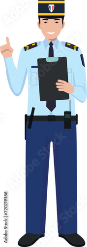Standing French Policeman Gendarme and Traditional Uniform Character Icon in Flat Style. Vector Illustration.