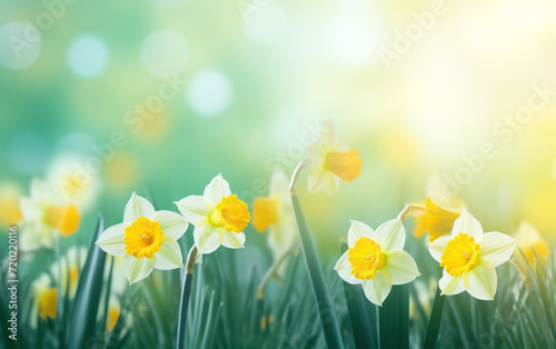 Bright Yellow Daffodil Blossom, a Refreshing Celebration of Spring against a Lush Green Meadow