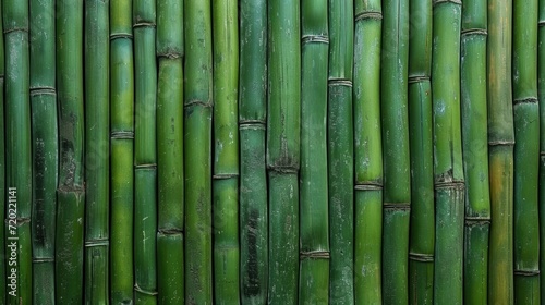 Close up of green bamboo horizontal fence texture background