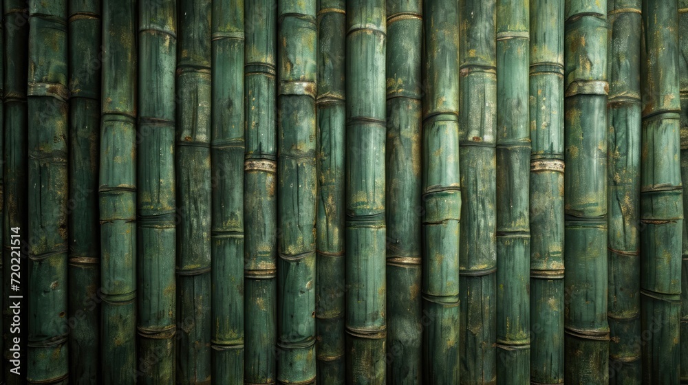 Close up of green bamboo horizontal fence texture background Close up of green bamboo horizontal fence texture background