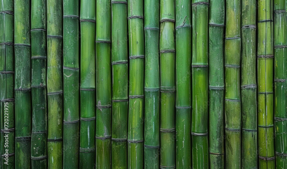 Close up of green bamboo horizontal fence texture background Close up of green bamboo horizontal fence texture background