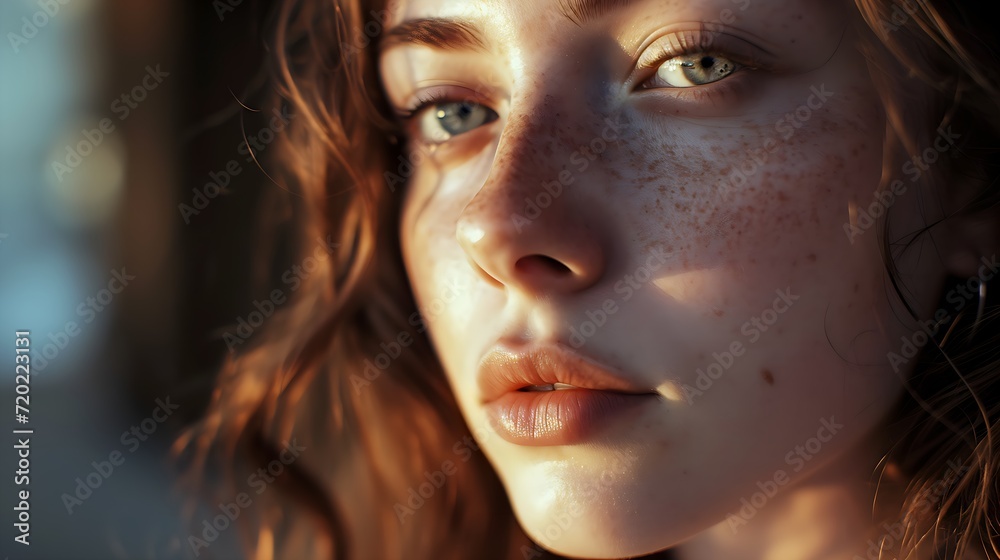 natural elegance: young woman with wavy hair and green eyes natural elegance: young woman with wavy hair and green eyes