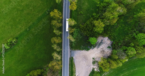 truck on a cinematic road aerial shot 4K