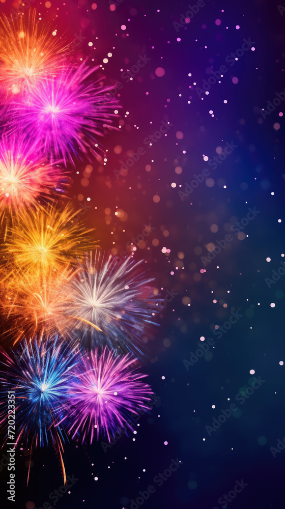 Happy New Year, Beautiful creative holiday background with fireworks and Sparkling, space for text	
