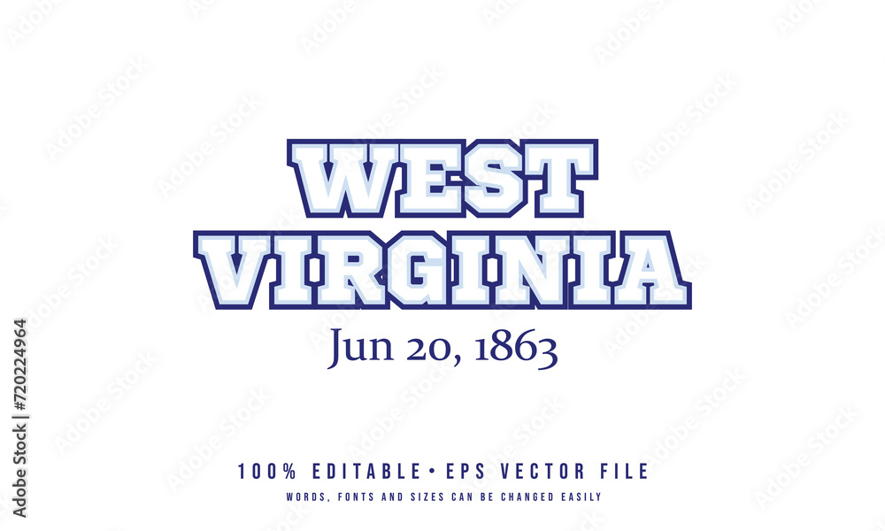 West Virginia typography design vector for shirt, mug, cap, jersey, hoodie. Editable college t-shirt design printable text effect vector