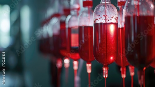 Blood bags hanging on a medical stand