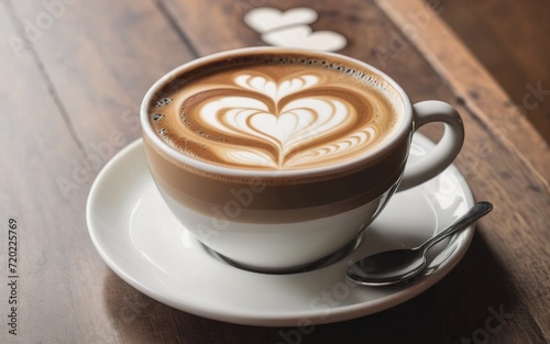 A cup of hot coffee with a heartshaped latte 