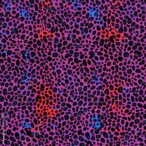 Leopard Spots with Neon Highlights. Leopard pattern with striking neon blue and red accents on purple.