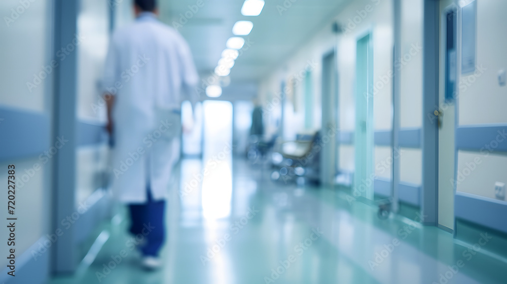 Doctor in hospital corridor, unfocused background