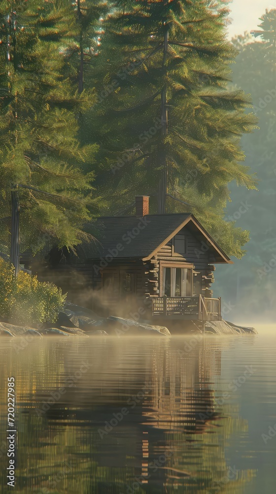 Fototapeta premium A lonely house on the island of a mountain lake