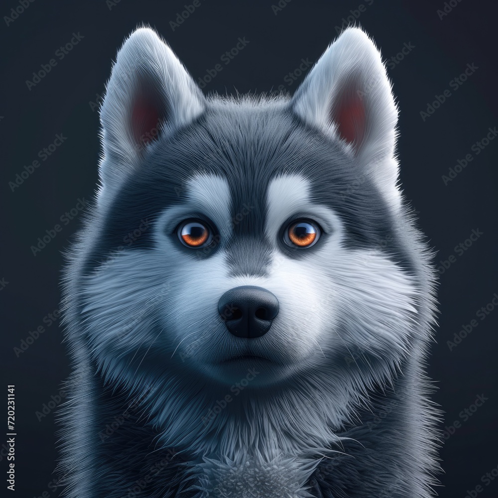 Siberian Husky, 3d, clay, black background Siberian Husky, 3d, clay, black background