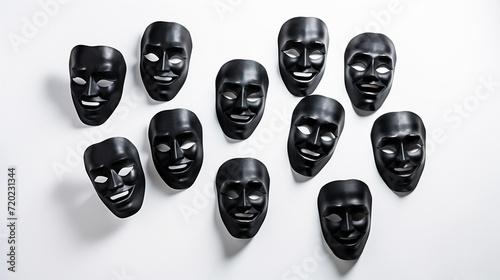 Minimalist graphics - contour images of people in masks, cut out of black paper and glued onto a white background