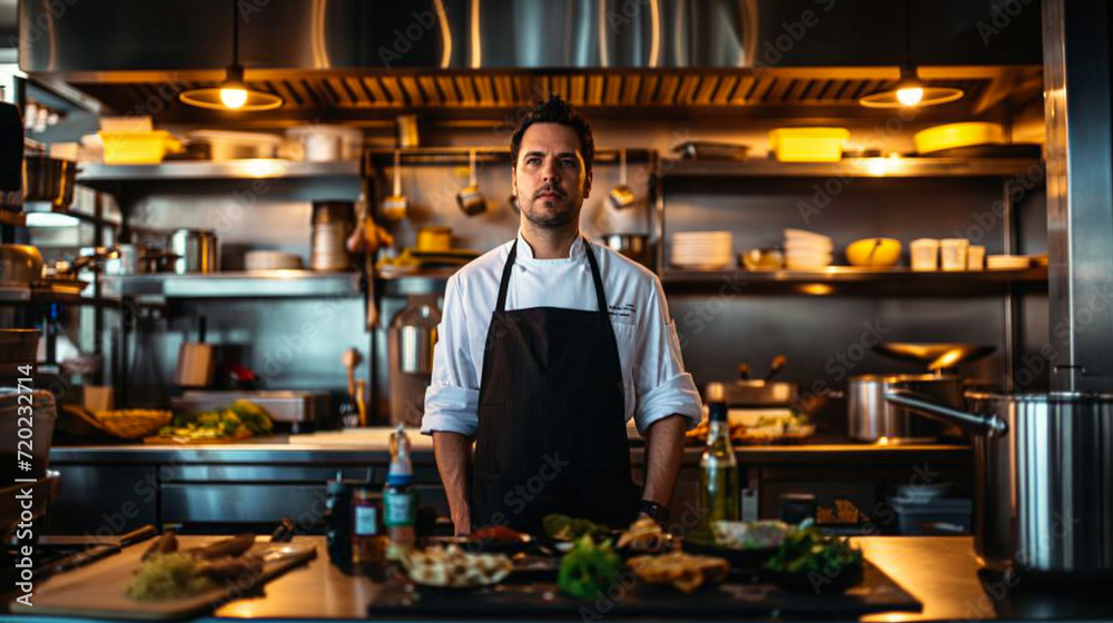 Professional chef working in restaurant kitchen Professional chef working in restaurant kitchen
