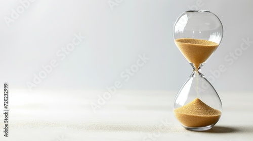 A time-worn hourglass sits on a windowsill, its dwindling sand symbolizing the passing of moments within the cozy confines of an indoor sanctuary photo