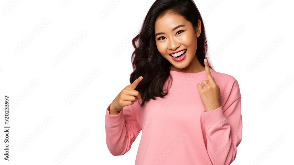 young Asian woman pointing finger to her teeth,isolated on transparent and white background.PNG image. young Asian woman pointing finger to her teeth,isolated on transparent and white background.PNG image.
