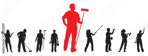 Painter silhouette. Collection of painter on transparent background. 