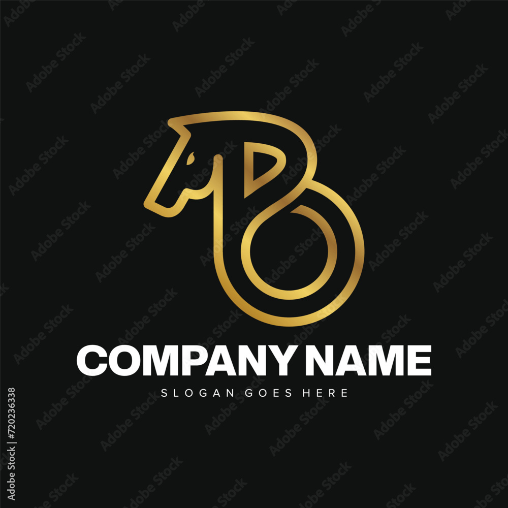 Fototapeta premium Luxury letter B with abstract horse logo template