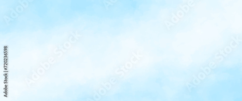 Blue vector watercolor art background with white clouds and blue sky. Hand drawn vector texture. Heaven. Watercolor banner. Abstract template for flyer, cards, poster, banner, cover or design interior