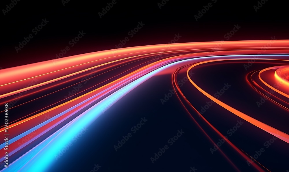 Abstract background of dynamic neon lines glowing in the dark, floor reflection. Generative Ai Abstract background of dynamic neon lines glowing in the dark, floor reflection. Generative Ai