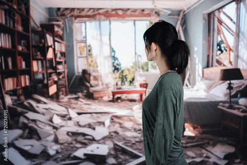 地震で家が倒壊して途方に暮れる女性 © maroke