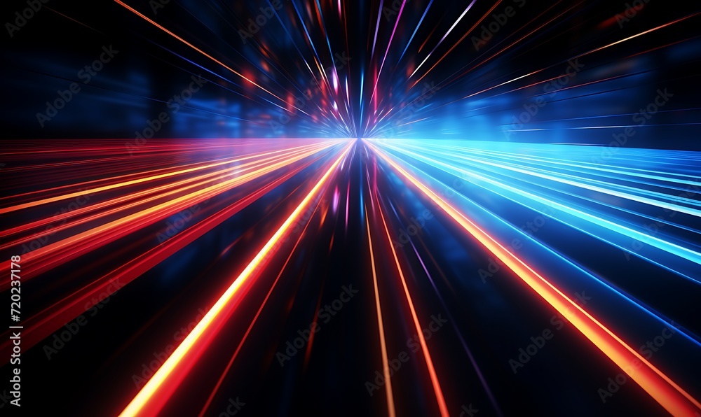 Abstract background of dynamic neon lines glowing in the dark, floor reflection. Generative Ai Abstract background of dynamic neon lines glowing in the dark, floor reflection. Generative Ai