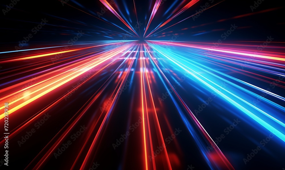 Abstract background of dynamic neon lines glowing in the dark, floor reflection. Generative Ai Abstract background of dynamic neon lines glowing in the dark, floor reflection. Generative Ai