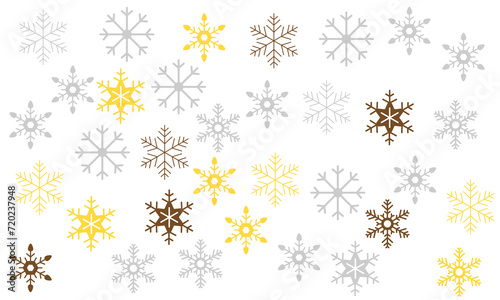 Snowflake pattern. Pattern of multi-colored snowflakes. Snowflakes of different geometric shapes. Vector illustration EPS10.