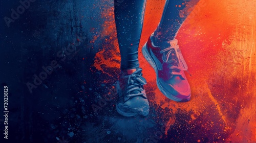 Abstract image featuring legs in sneakers. Retro background.
