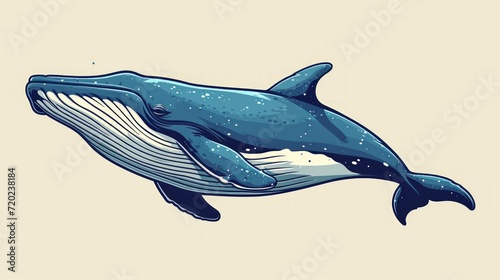 Cute whale watercolor illustration. Watercolor painting of whale. Clip art composition of humpback whale. Retro wallpaper