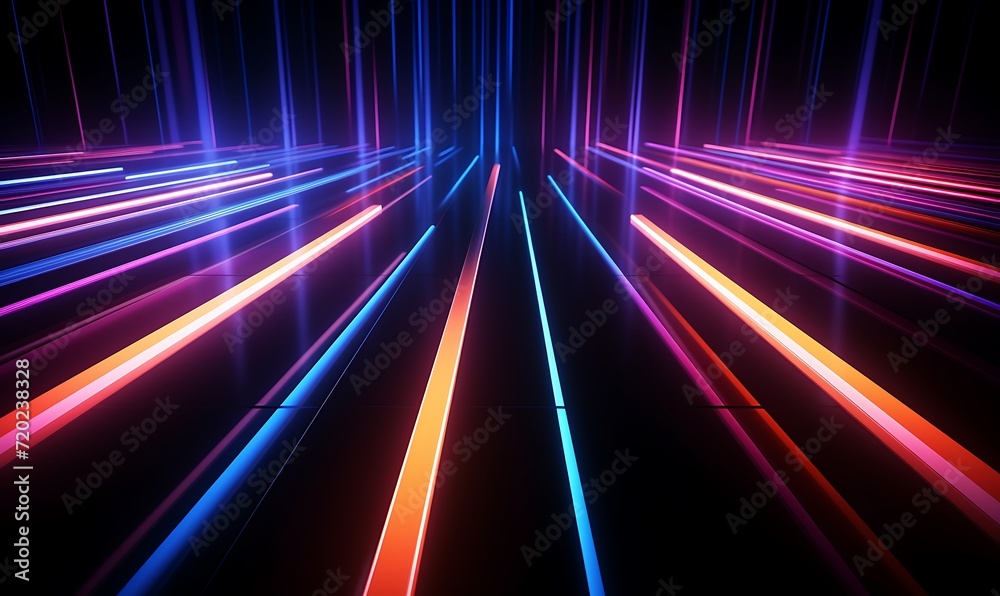 custom made wallpaper toronto digitalAbstract background of dynamic neon lines glowing in the dark, floor reflection. Generative Ai