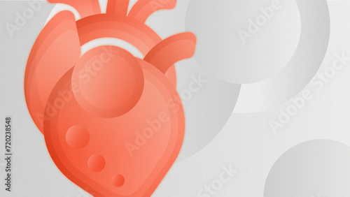 Minimalist Orange Glowing Anatomical Simple Heart with White and Grey Silver Gradient Background with Circles Left Aligned