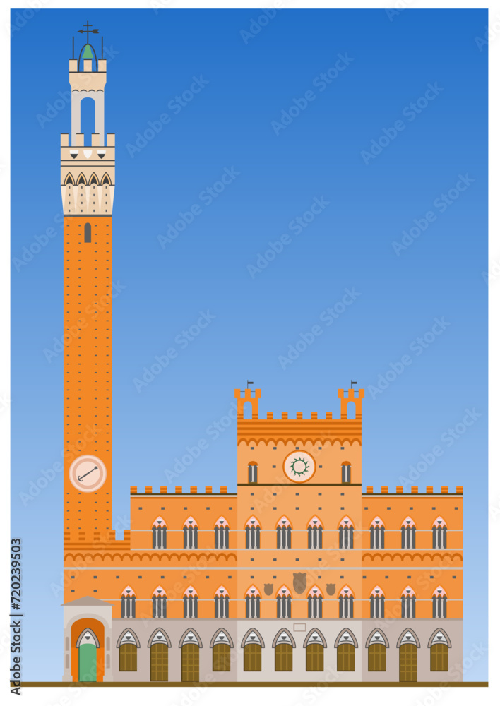 Naklejka premium Siena Town Hall with Torre del Mangia Bell Tower