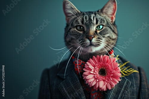 Business cat wearing suit, Ragdoll cat kitten isolated, dvertisement, surreal surrealism, in glam fashionable couture high end outfits isolated Creative animal concept photo