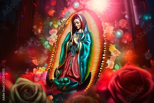 Devotee's Revering Awe before Virgen de Guadalupe photo