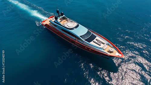 aerial view of a luxury motor boat in the sea created with Generative AI technology