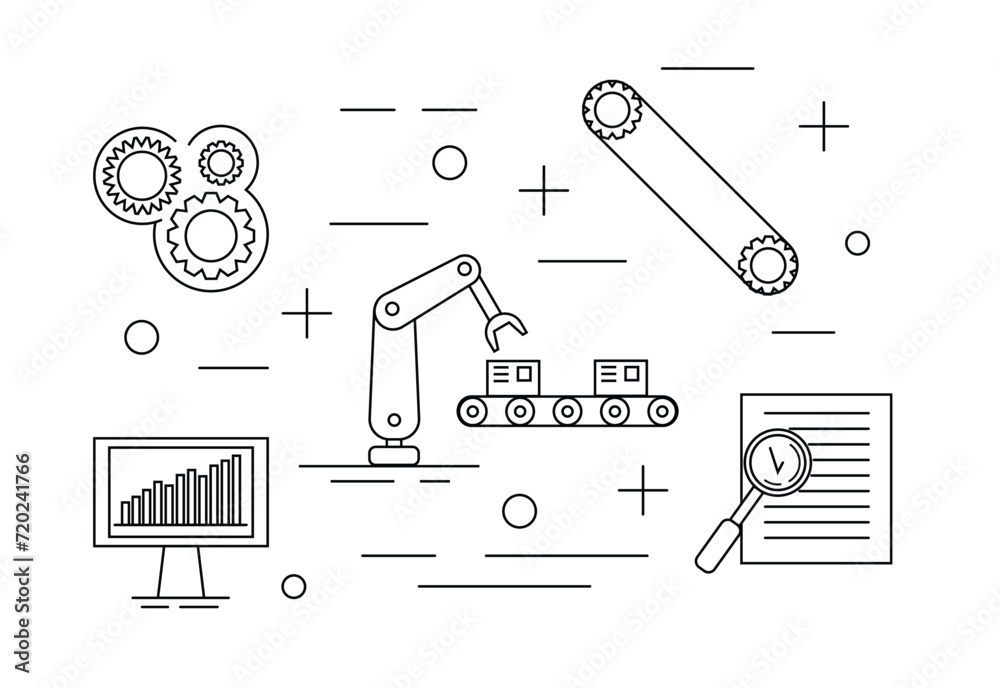 Fototapeta premium Factory Assembly Line Art. Industry and technology concept vector