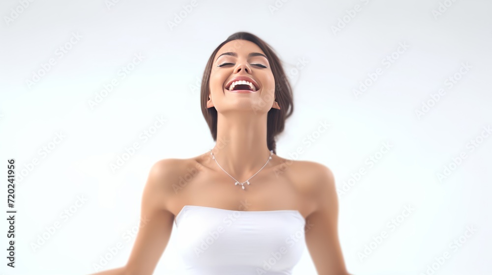 A happy girl feel Orgasm concept against a bright light background. Generative AI.