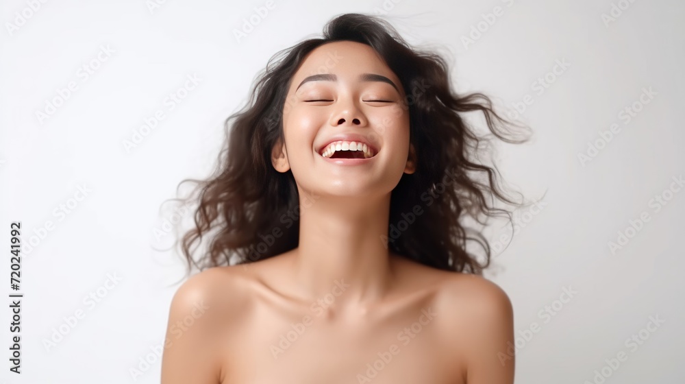 A happy girl feel Orgasm concept against a bright light background. Generative AI.