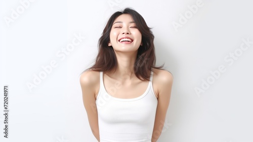 A happy girl feel Orgasm concept against a bright light background. Generative AI.