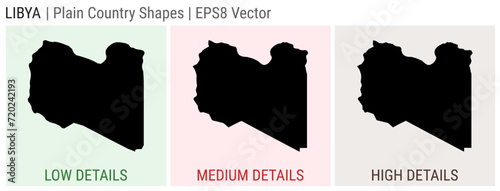 Libya - plain country shapes. Low, medium, and high detailed maps of Libya. EPS8 Vector illustration.