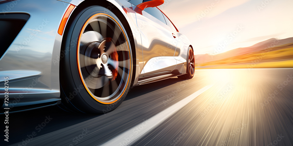 Sport car on the road with motion blur background