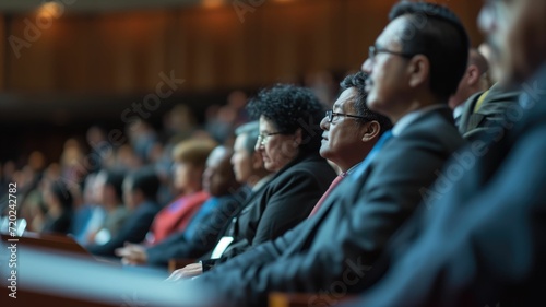 A multicultural audience attentively listening at a conference © Artyom