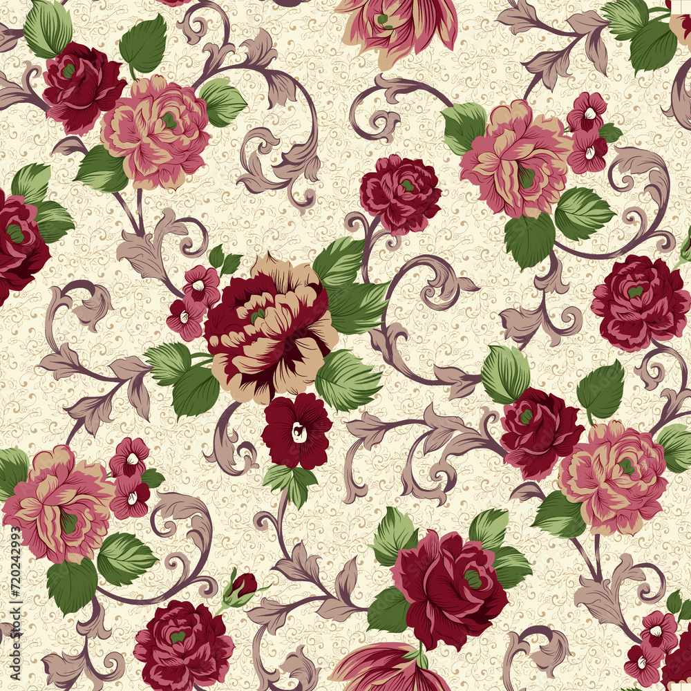 Seamless floral fabric design ready for textile use.