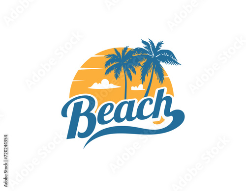 Sunset Beach Holiday Logo Design Template