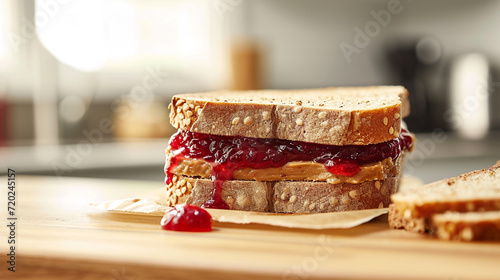 Sweet Homemade Gourmet Peanut Butter and Jelly Sandwich for Lunch © © Raymond Orton