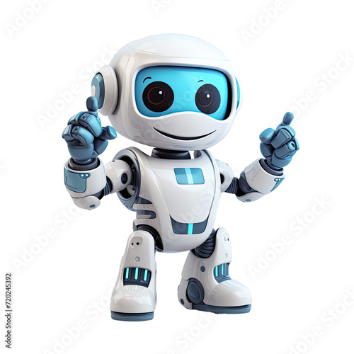 Cute white robot raising his hands in greeting on transparent background © Classy designs