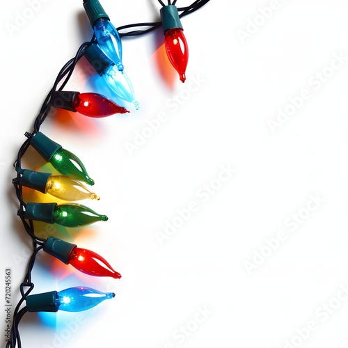 Festive holiday lights isolated on white background, space for captions, png

