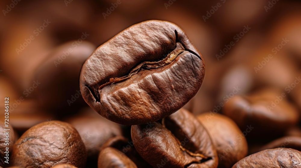 Fototapeta premium Closeup coffee bean flying in the air. The process of making coffee.