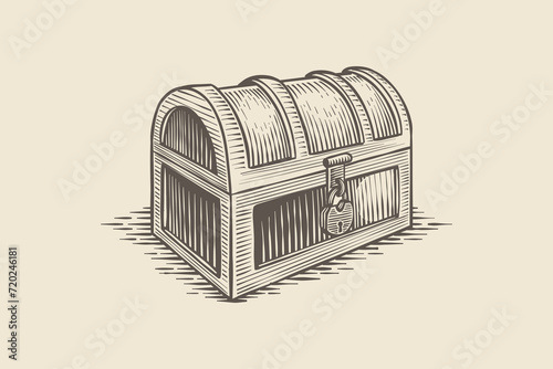 illustration of a treasure chest in engraving style